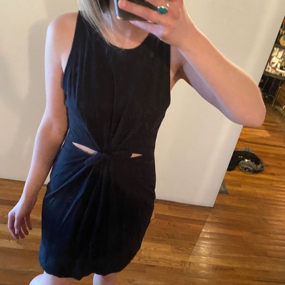 NWOT Aerie LBD Black mini shift dress with tie knot & side Cutouts at center M - Picture 5 of 9